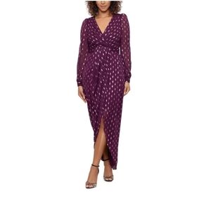 Betsy & Adam Plum Long Sleeve Wrap Dress